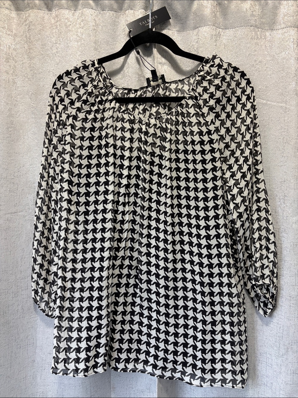 Talbots Black & White Houndstooth Peasant Blouse tank NWT M